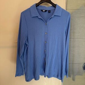Women’s Lands’ End Ribbed Button Front Top – Soft Blue – Size 1X – Barely